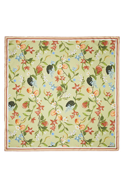 Green Peach Print Silk Scarf