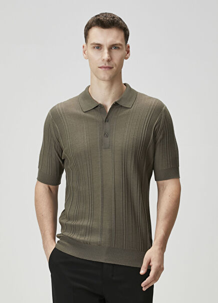 Jaxen Khaki Short Sleeve Polo Wool Sweater