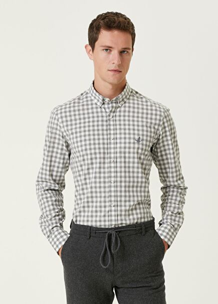 Slim Fit Gri Ekose Desenli Gömlek
