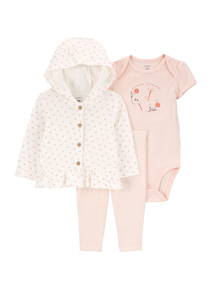 Pembe Kız Bebek 3'lü Hırkalı Set 
