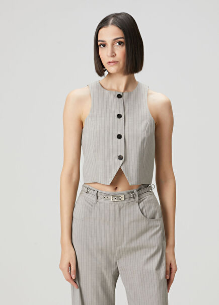 Dark Gray Striped Vest Blouse