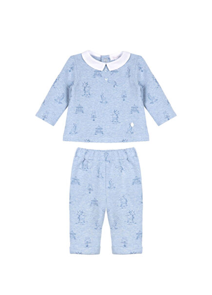 Blue Cotton Long Sleeve Body and Trousers Baby Boy Set of 2