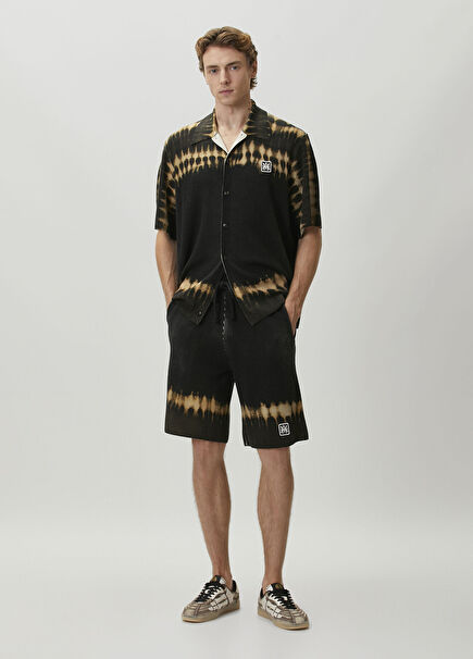 Black Patterned Wool Bermuda Shorts