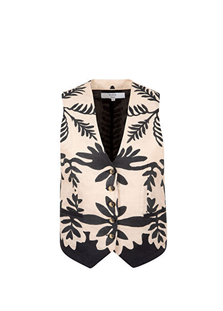 Paros Leaf Patterned Linen Women's Vest