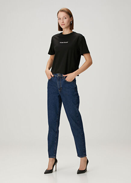 Mom Fit Koyu Mavi Jean Pantolon