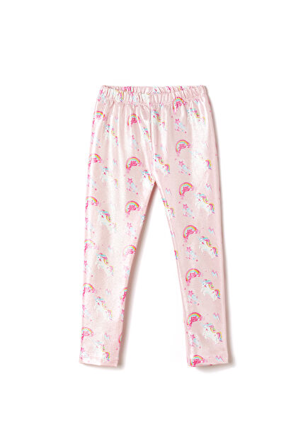 Rainbow and Unicorn Patterned Glittery Girls Leggi