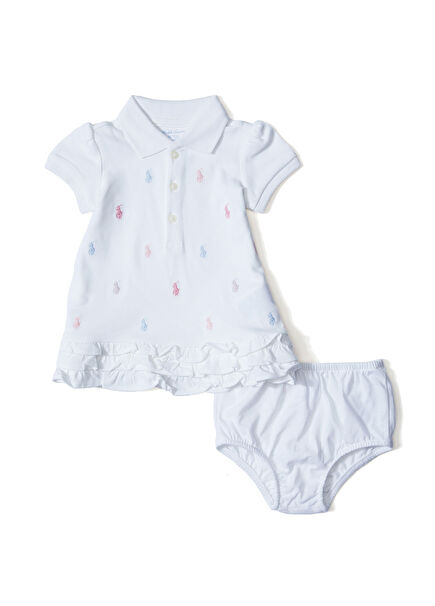 Beyaz Logolu 2li Kız Bebek Elbisesi Seti
