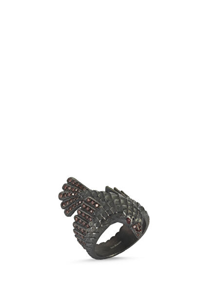 Siyah Kartal Formlu Taşlı Erkek Gümüş Yüzük