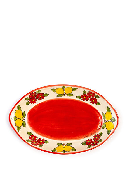 Happy Citrons Collection Handmade Ceramic Red Boat Plate