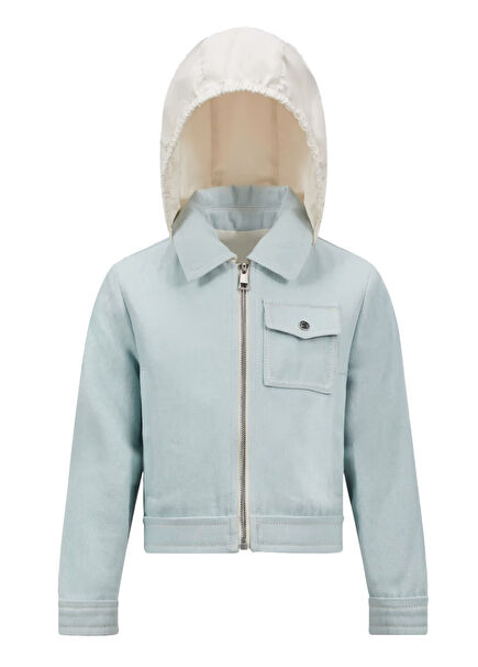 Mavi Beyaz Kapüşonlu Kız Çocuk Ceket