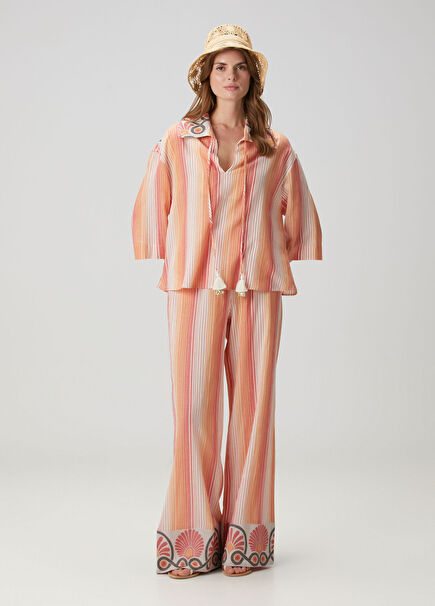 Turuncu Çizgili Plaj Pantolonu