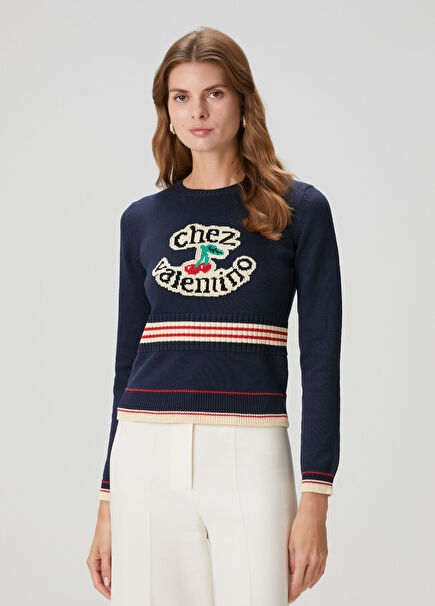 Navy Blue Logo Jacquard Knitwear