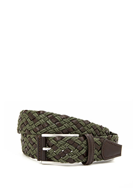 Yeşil Kahverengi Örgü Dokulu Erkek Kemer