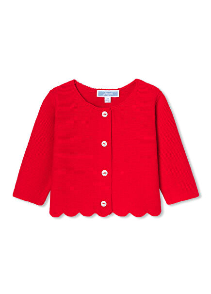 Kırmızı Düz Örgü Taraklı Taban Kız Bebek Hırka