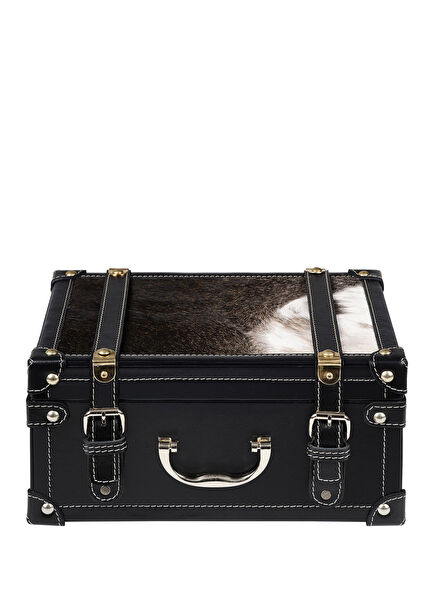 Siyah Deri Ahşap Post Dekoratif Saat Kutusu