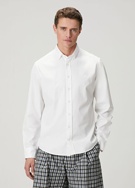 Comfort Fit Beyaz Tencel Twill Gömlek
