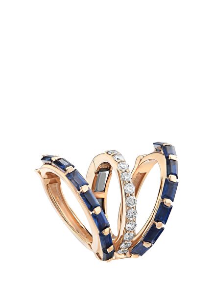 Mondrian 3 Sıra Pırlanta Altın Kıkırdak Küpesi