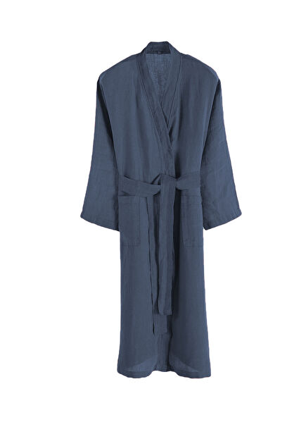 Lino Navy Blue Linen Unisex Bathrobe