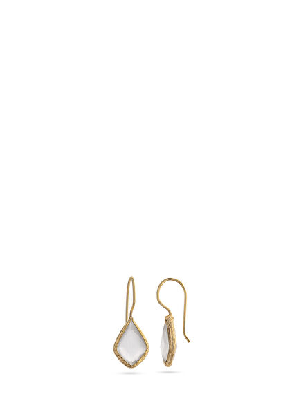 White Gemstone Rectangle Mystic Gold Plated Women's Earrings