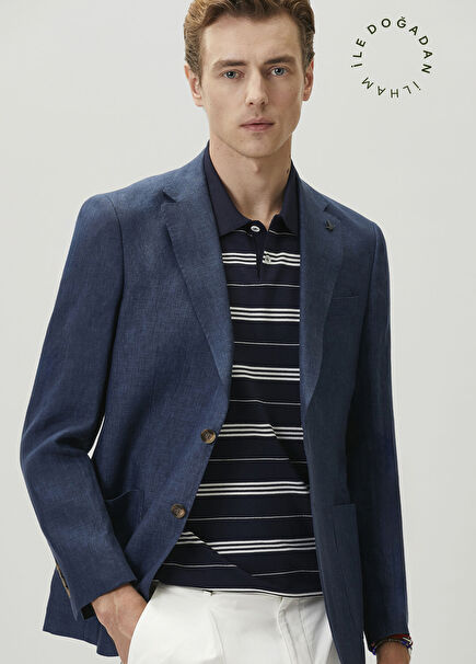Navy Blue Linen Jacket