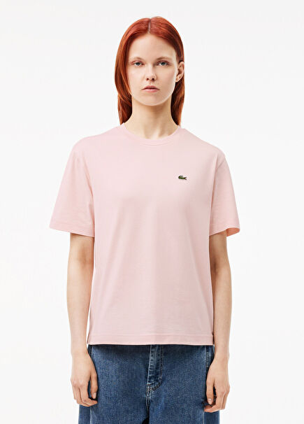 Pembe Relaxed Fit Bisiklet Yaka Kısa Kollu Kadın T-Shirt