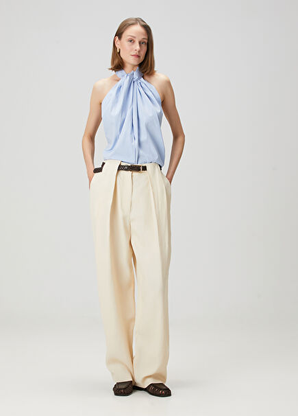 Cream Pleated Trousers