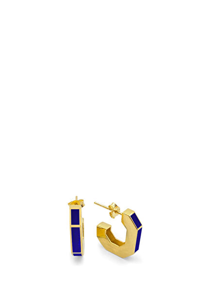 Lynda Navy Hexagon Gold Plated Women's Earrings