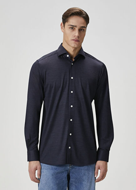 Lacivert Yün Gömlek