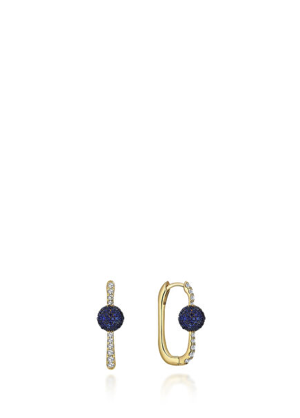 Neolope Small Safir ve Pırlanta Taşlı 18 Ayar Altın Kadın Küpe