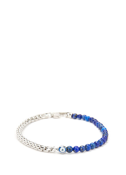 Men's Silver Bracelet With Lapis Stone