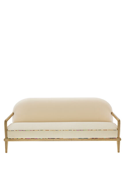 Sofa Corduroy Bej Masif Ahşap Üçlü Kanepe