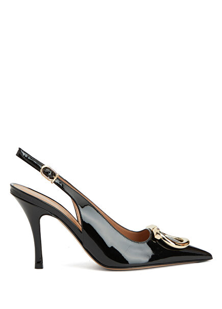 Siyah Deri Topuklu Ayakkabı