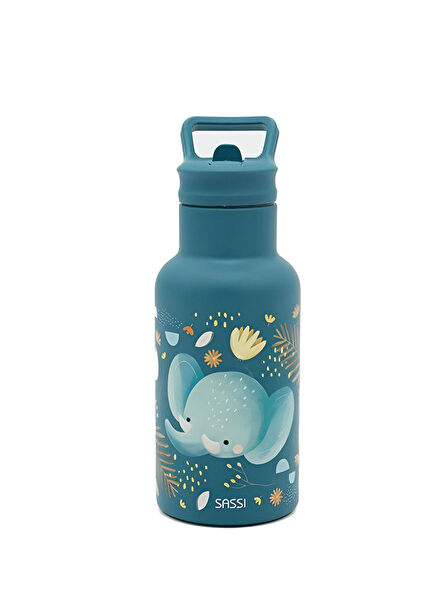Bilge Elephant Patterned Steel Children's Thermos with Straw