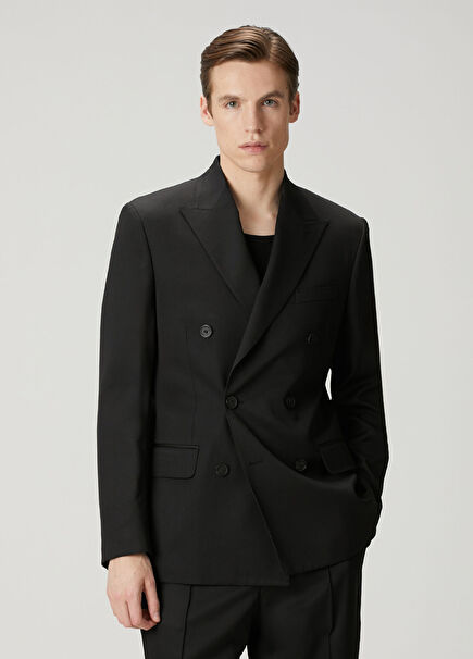 Siyah Yün Kruvaze Blazer