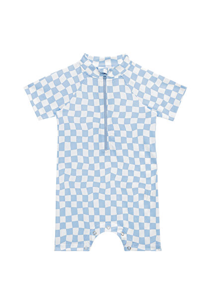 Groovy Checker UV Protection Baby Boy Swimsuit with Snap Fasteners