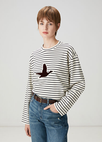 Navy Blue Striped Sweatshirt