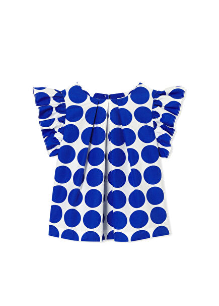 Blue and White Polka Dot Poplin Girls' Blouse