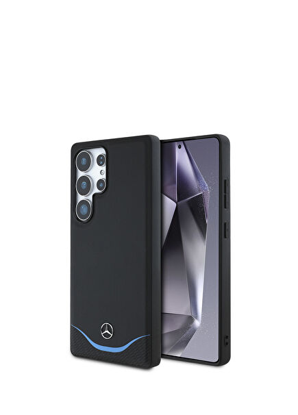 Galaxy S25 Ultra 3D Metal Logolu Mavi Çizgili Deri Magsafe Uyumlu Telefon Kılıfı