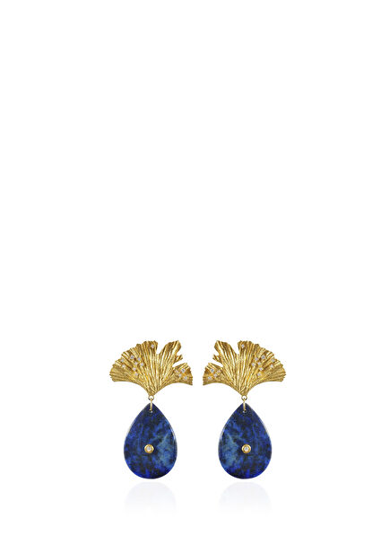 Lapis Lazuli Ginkgo Zircon Stone Women's Earrings