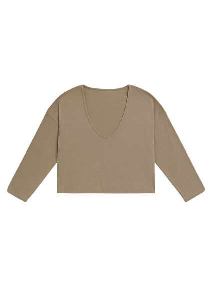 Studio Pebble Uzun Kollu Kadın Crop T-shirt