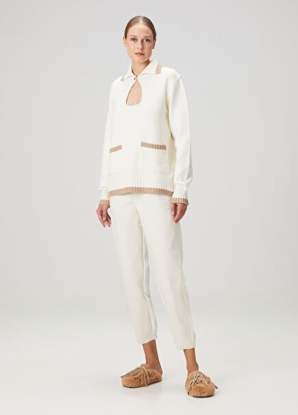 Beyaz Vegan Deri Kadın Boyfriend Pantolon 