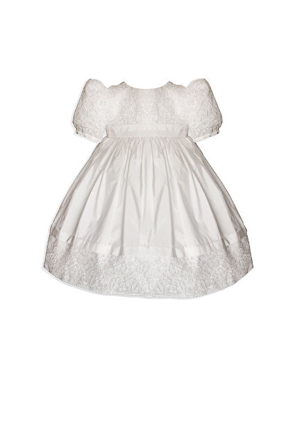 Girls' Taffeta Dress with White Lace Detail