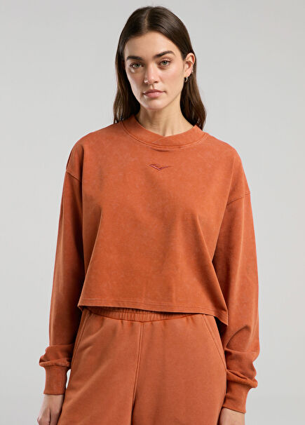 Bronx 1910 Turuncu Uzun Kollu Crop Oversize Kadın T-Shirt
