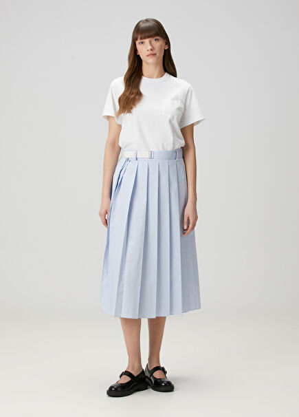Blue White Pleated Midi Dress