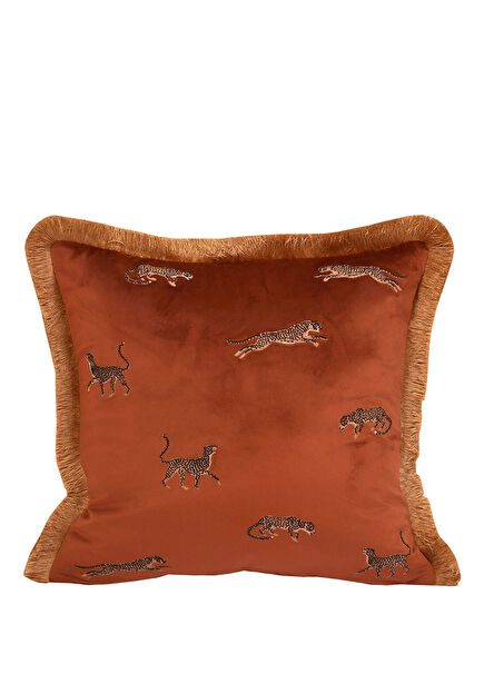 Dekoratif Leopar Desenli Kiremit Kadife Kırlent Kılıfı 45 x 45 cm