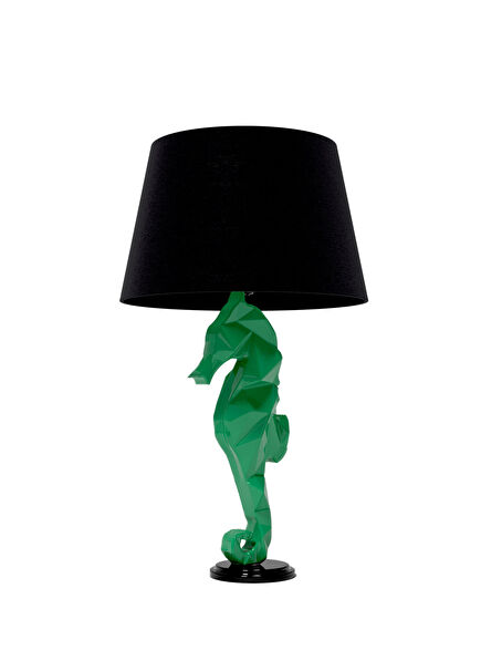 Deniz Atı Figürlü Zümrüt Yeşili Ahşap Abajür