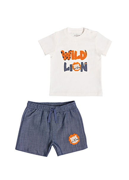 Wild Lion Baskılı Kısa Kollu T-shirt ve Şort Erkek Bebek 2'li Set