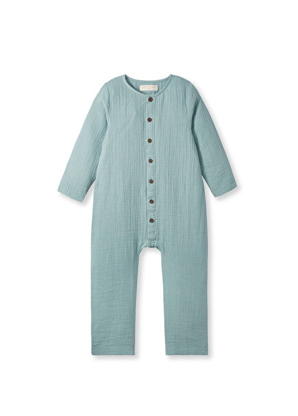 Turquoise Muslin Long Sleeve Unisex Kids Romper Jumpsuit