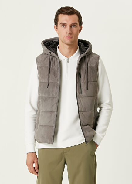 Anthracite Hooded Leather Vest