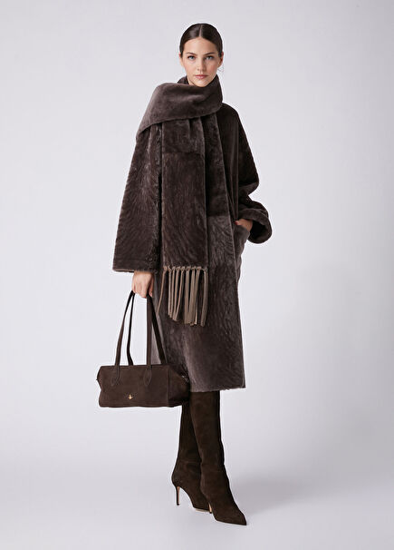 Taupe Scarf Detailed Coat